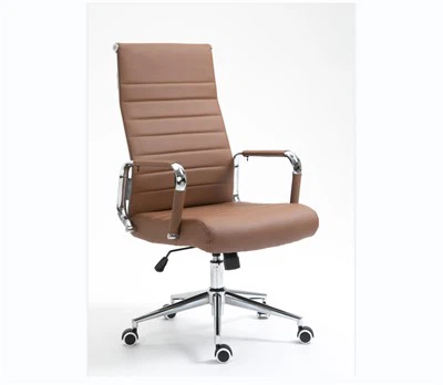 Brauner Bürostuhl aus Leder mit hoher Rückenlehne